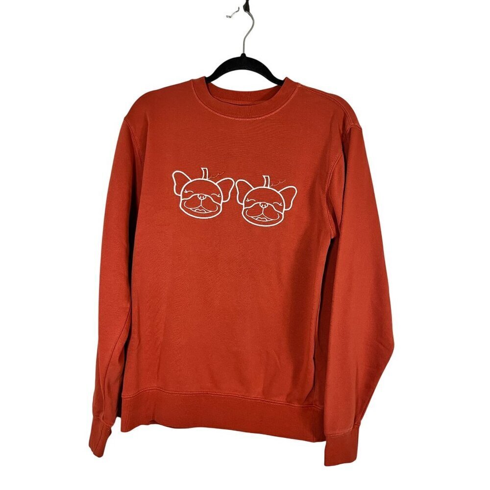 Frenchie Bulldog Sweatshirt S Orange Embroidery Dog Lover Earthy Neutral Cozy